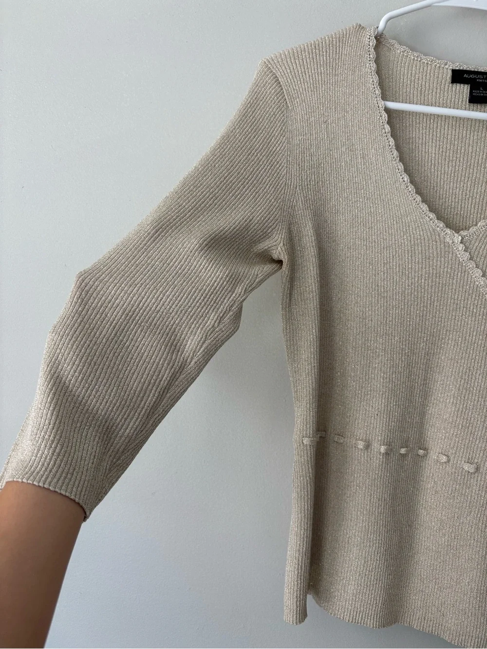 Y2K Fairycore Silk Cream Ribbed Knit Wrap Top Lace Cottage Blouse Small - Medium